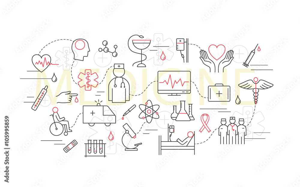 Modern of thin linear concept on a theme medicine.