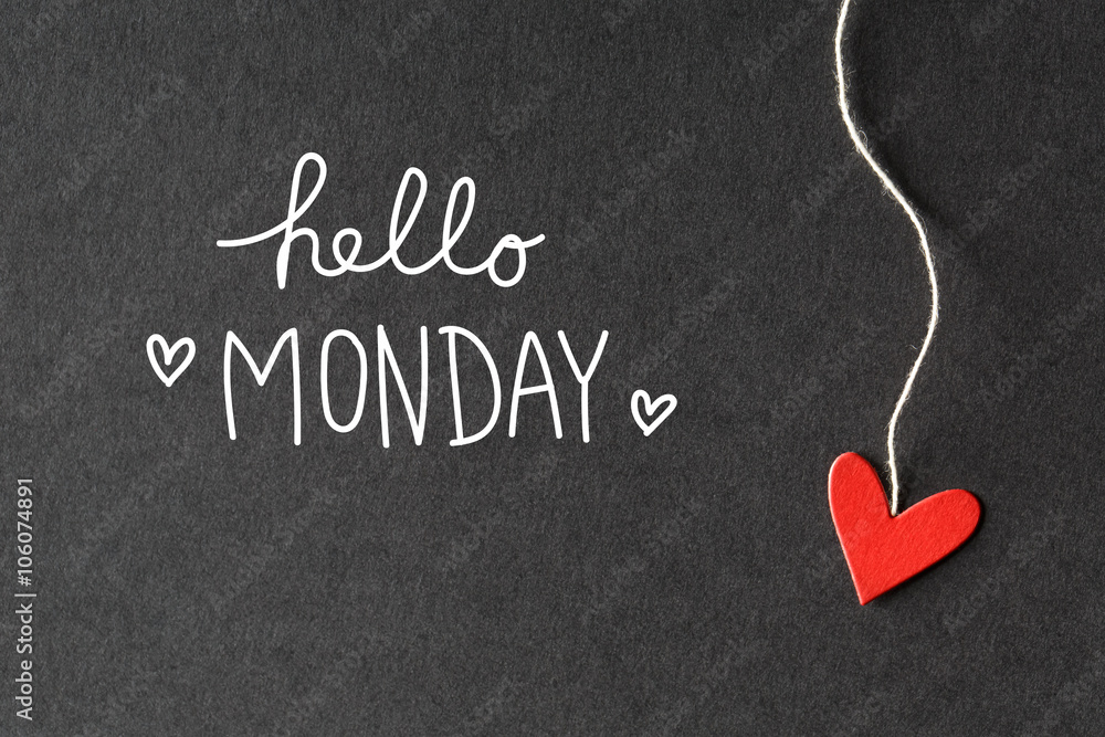 Hello Monday message with paper hearts