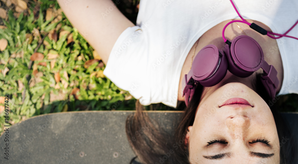 Skateboard Relaxation Rest Lying Chill Headphone Concept