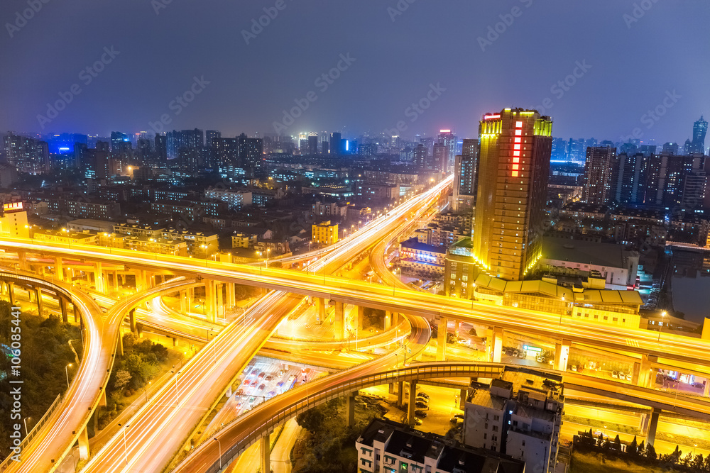 road junction of urban expressway at night