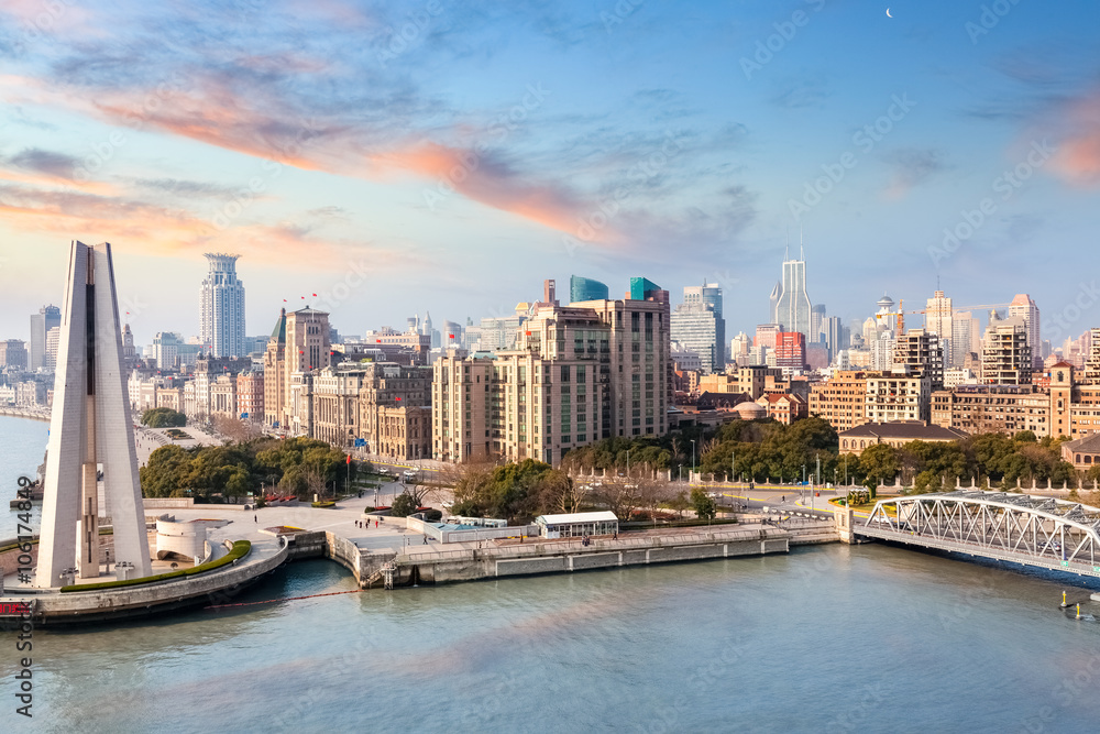 shanghai bund in the sunrise