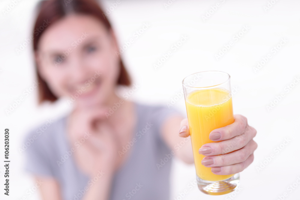  happy woman hold orange juice