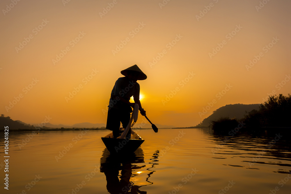 Fisherman catch fish at the morning.