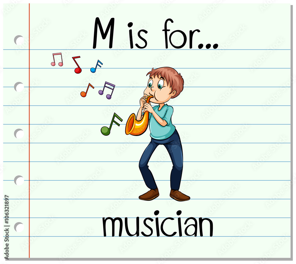 Flashcard alphabet M is for musician