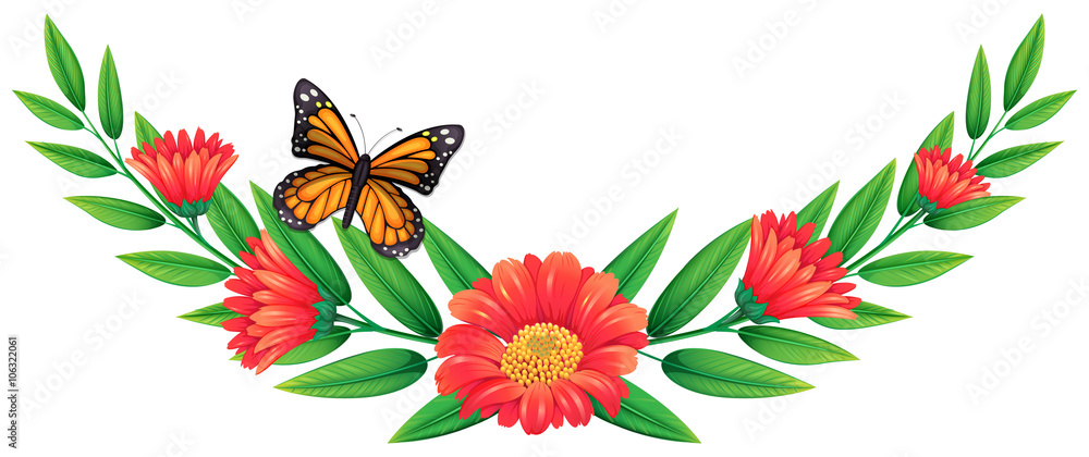 Red flower and butterfly