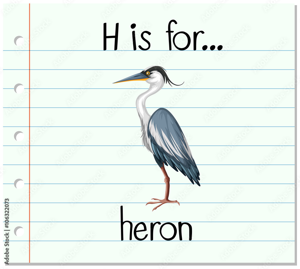 Flashcard letter H is for heron