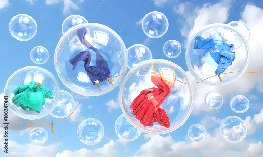 things falling in soap bubbles concept of clean washing and fres