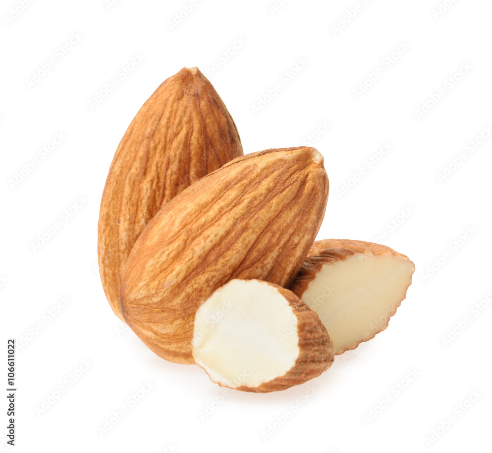 Almond nuts isolated on white background