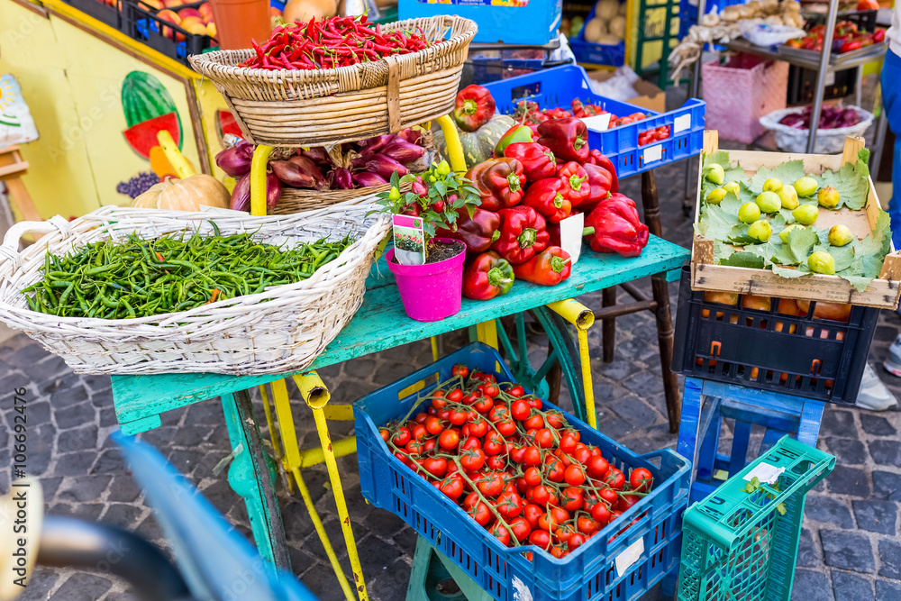 Fruits and vegetables at a farmers market