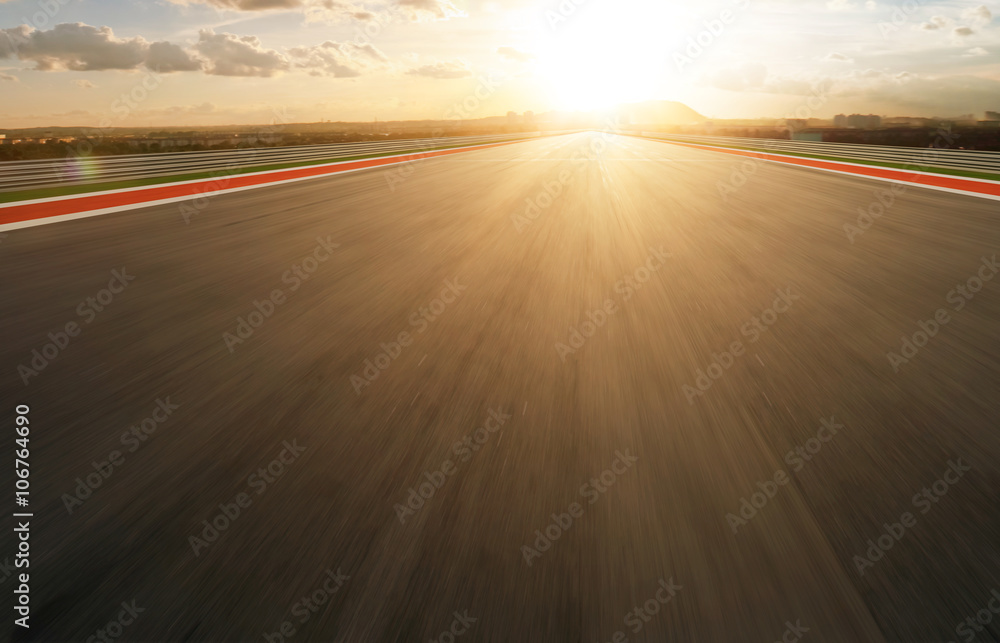 Motion blurred racetrack,golden hour