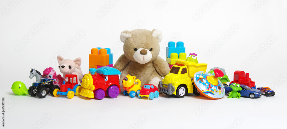 Toys on a white