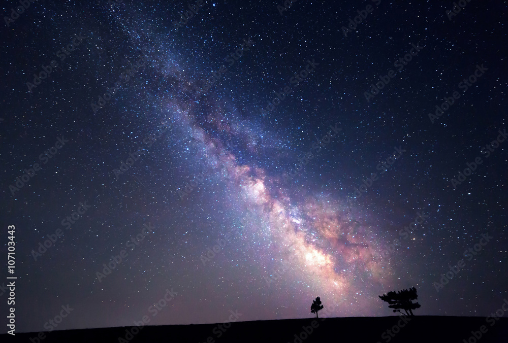 银河系。美丽的夏日星空。背景