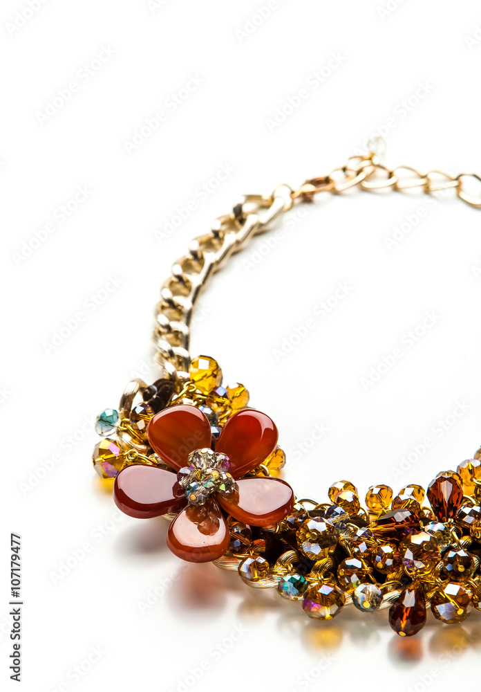 necklace made of beads and stones isolated