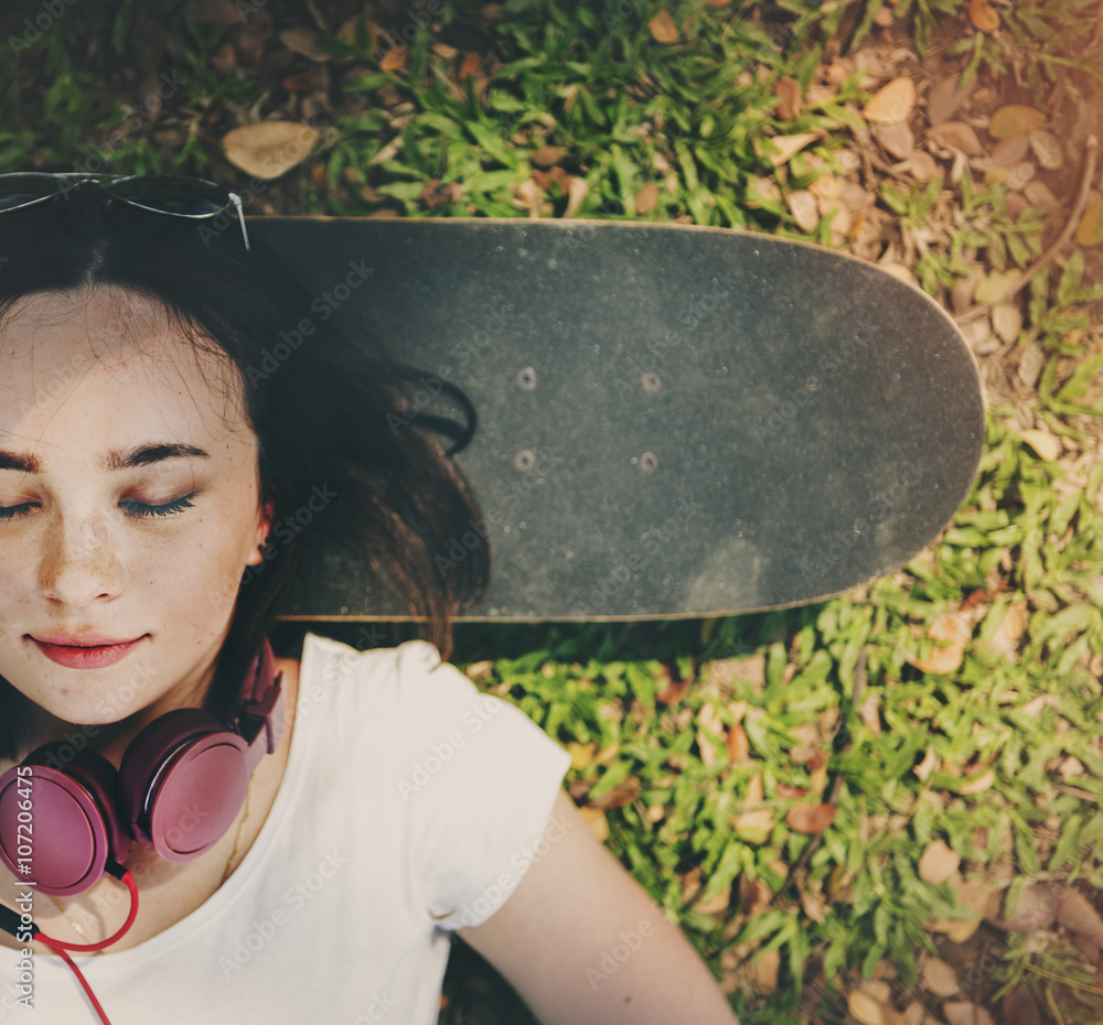 Skateboard Relaxation Rest Lying Chill Headphone Concept