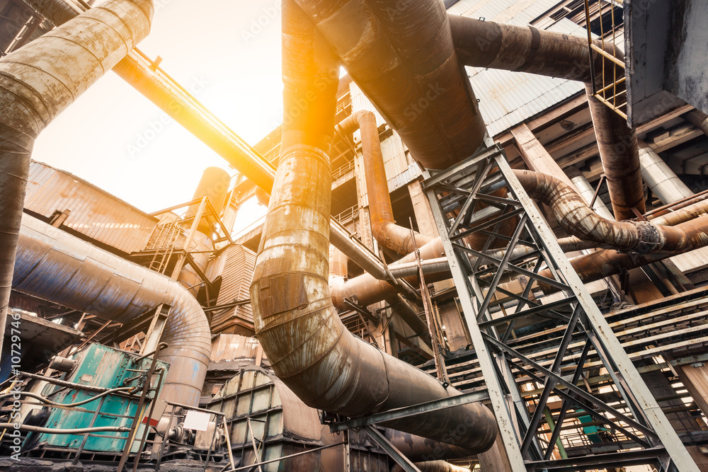 Rusty industrial pipelines in Steel mills