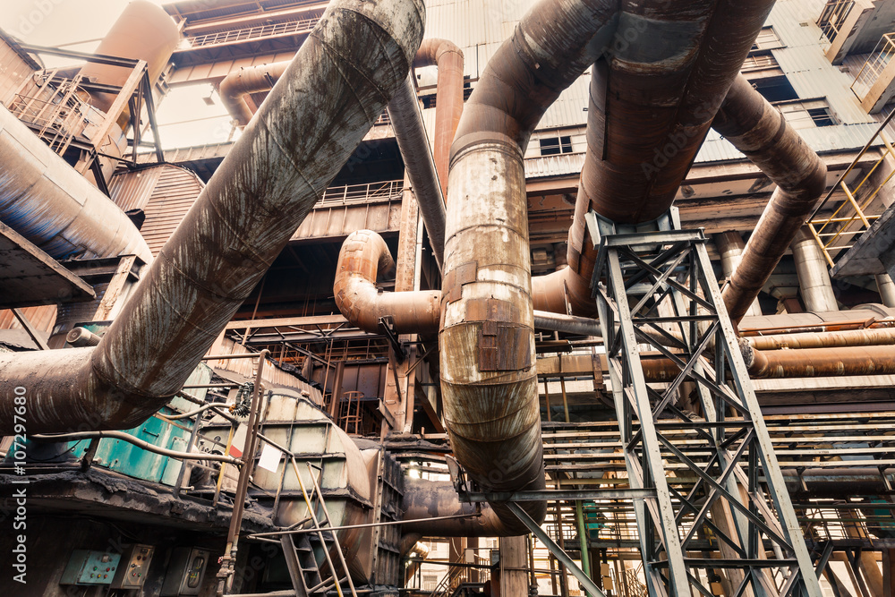 Rusty industrial pipelines in Steel mills