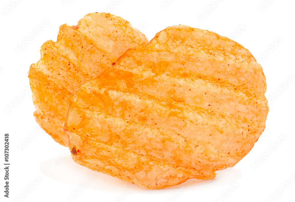 Potato ribbed chips on white