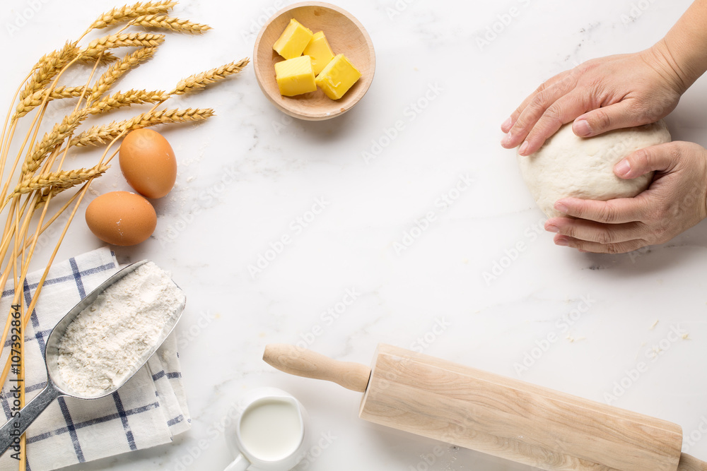 Baking cake with dough recipe ingredients