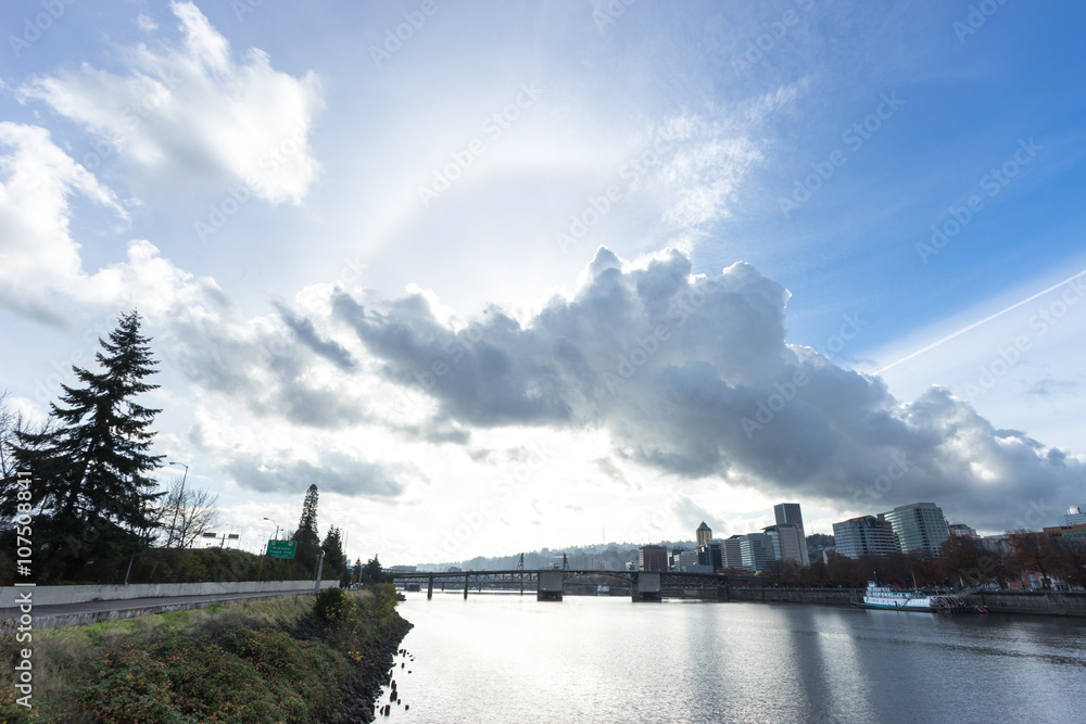 water with cityscape and skyline of portland