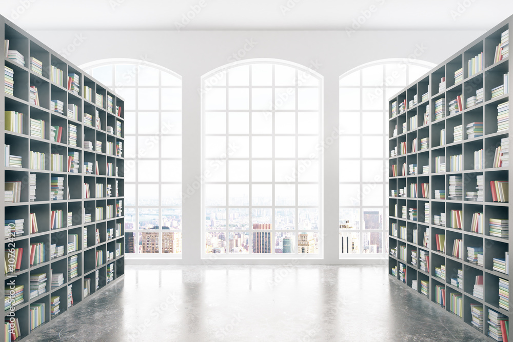 Library with city view