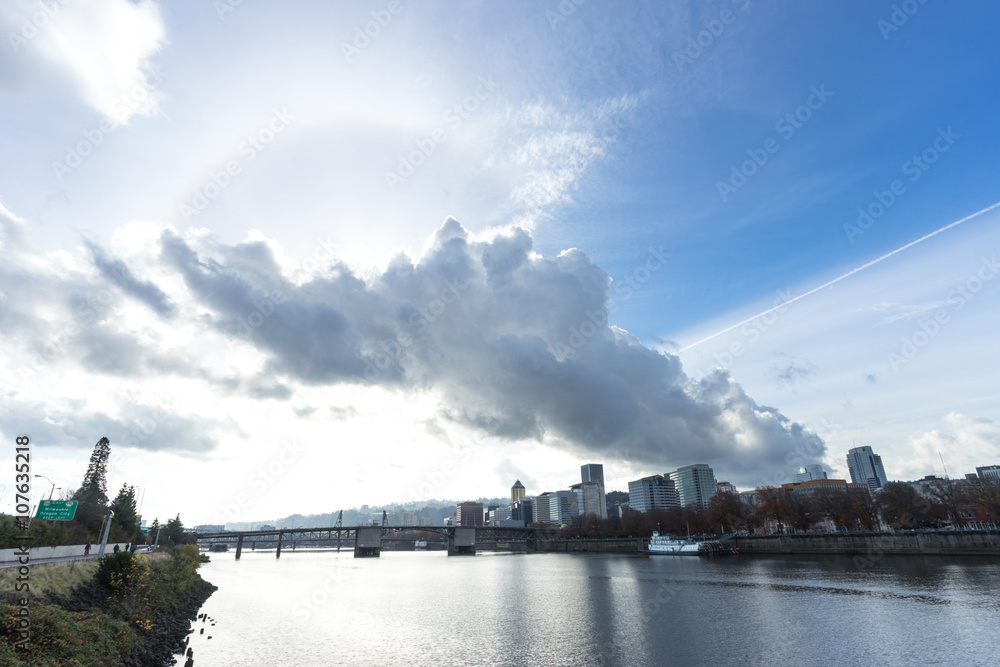 water with cityscape and skyline of portland