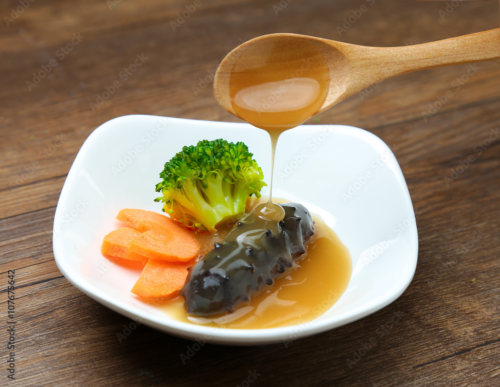 Braised sea cucumber in abalone sauce