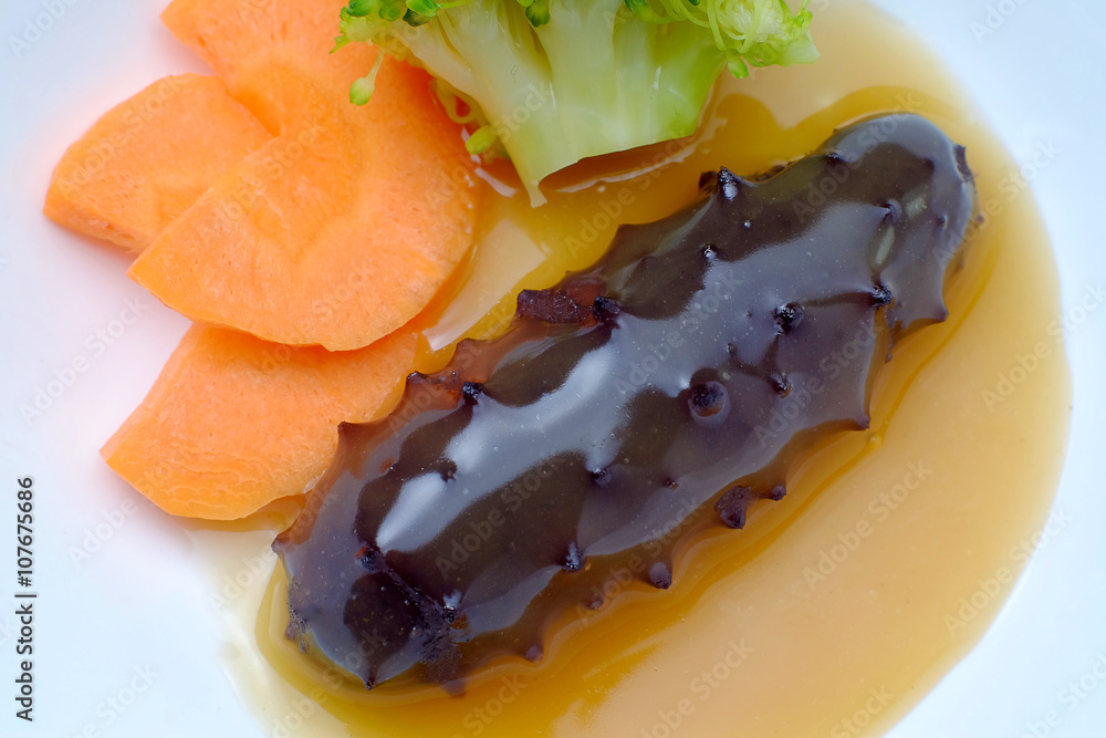 Braised sea cucumber in abalone sauce