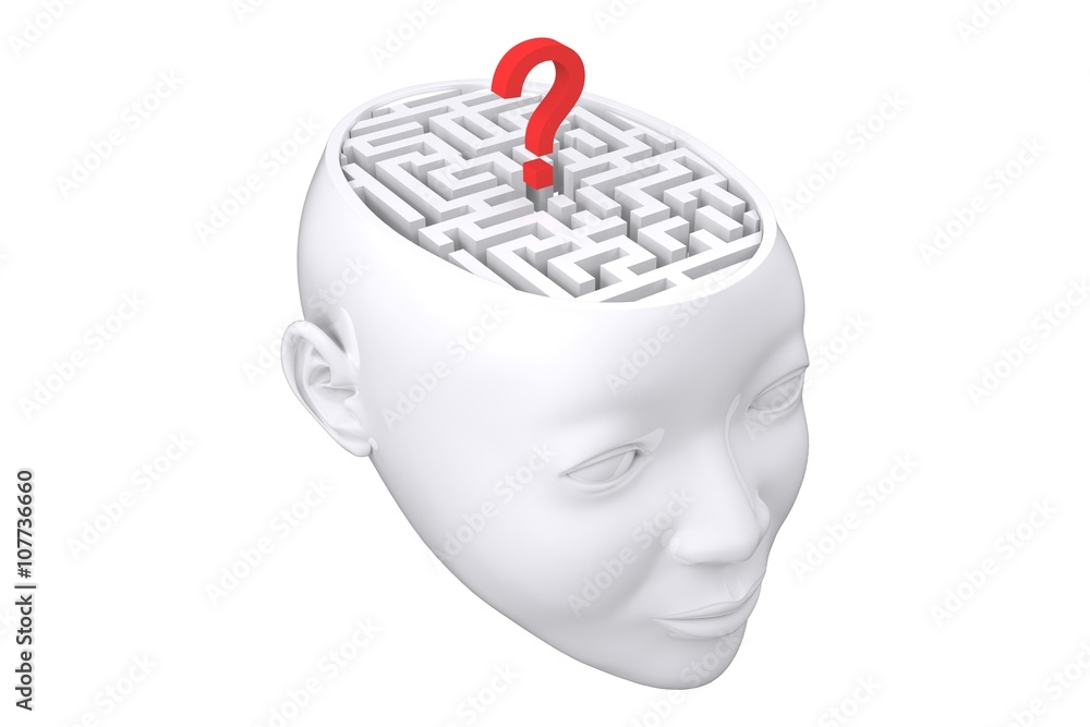 Composite image of maze as brain with question mark