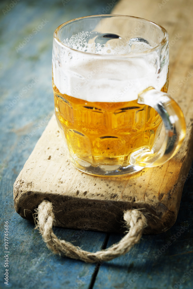  beer on wood background with copyspace