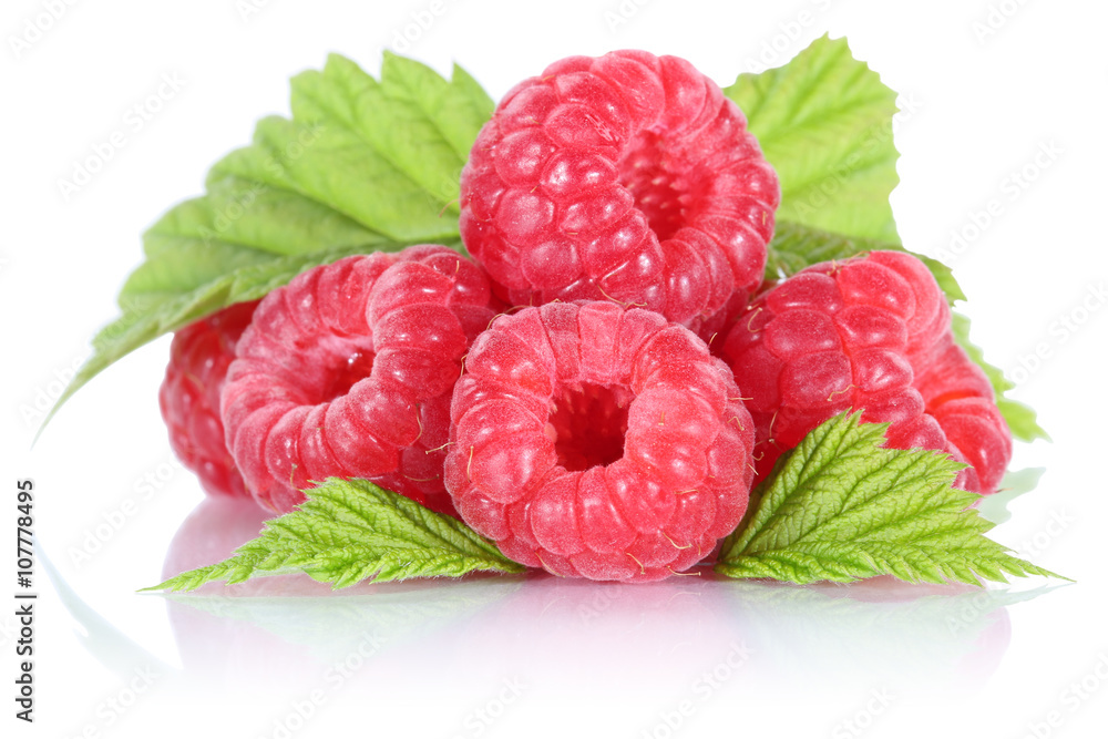 Himbeere Himbeeren Beeren Beere Frucht mit Blätter Freisteller