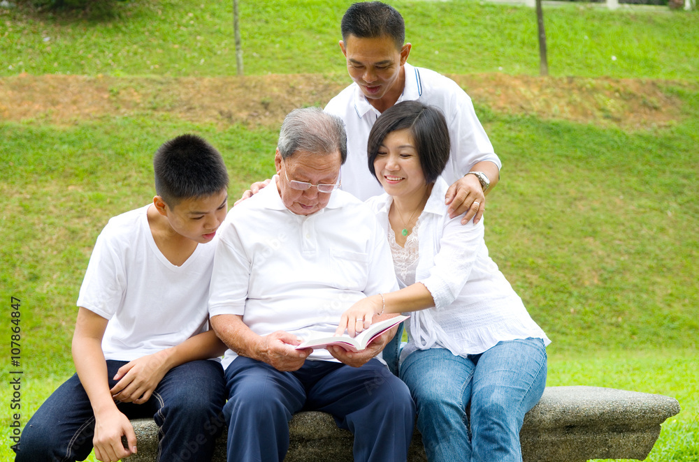 Asian three generation family