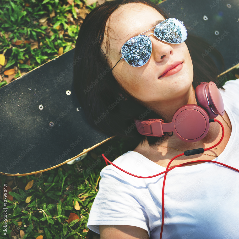 Skateboard Relaxation Rest Lying Chill Headphone Concept