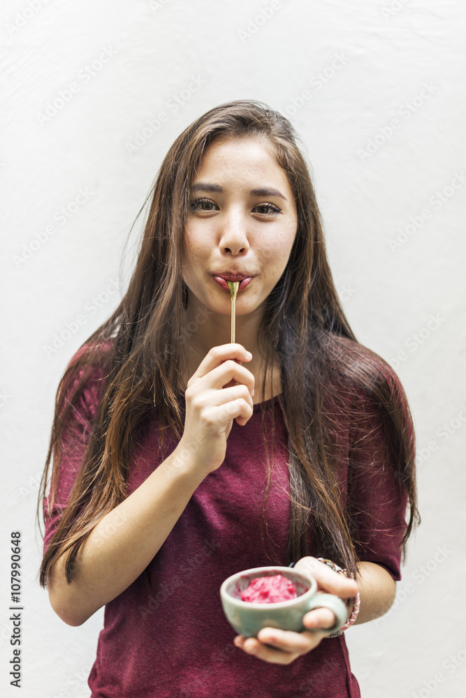 Frozen Dessert Bowl Sherbet Strawberry Sweet Concept