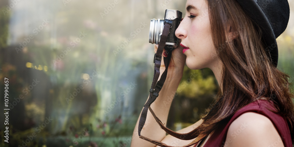 旅行者摄影之旅旅游女孩女士概念