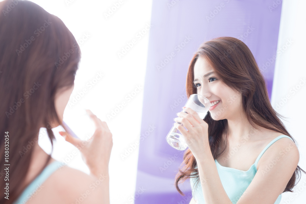 young woman drink water