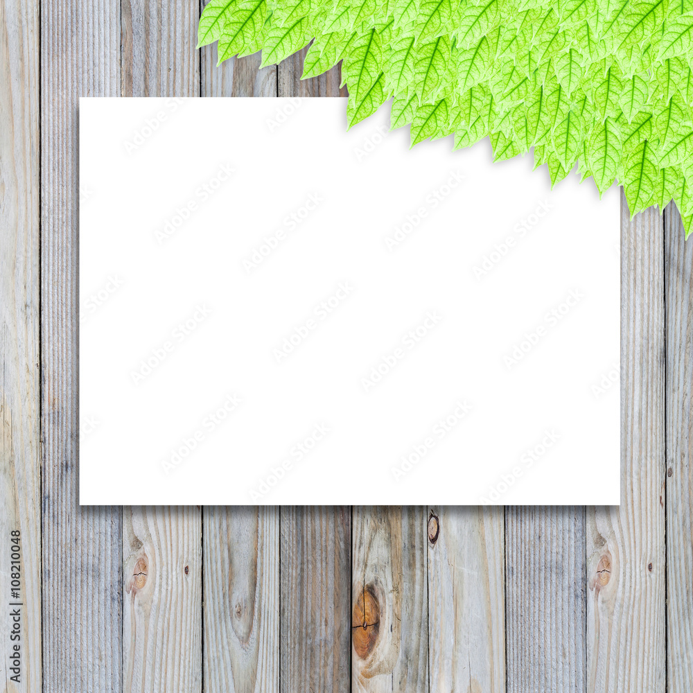  leaves  on wooden background with blank place for text