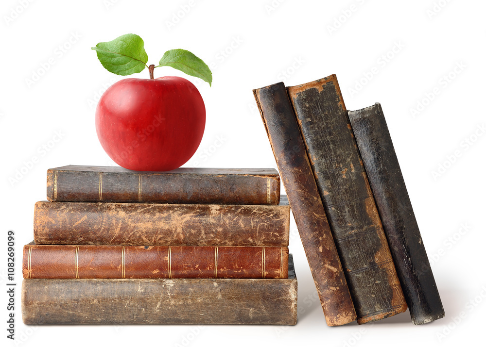 Old books and apple