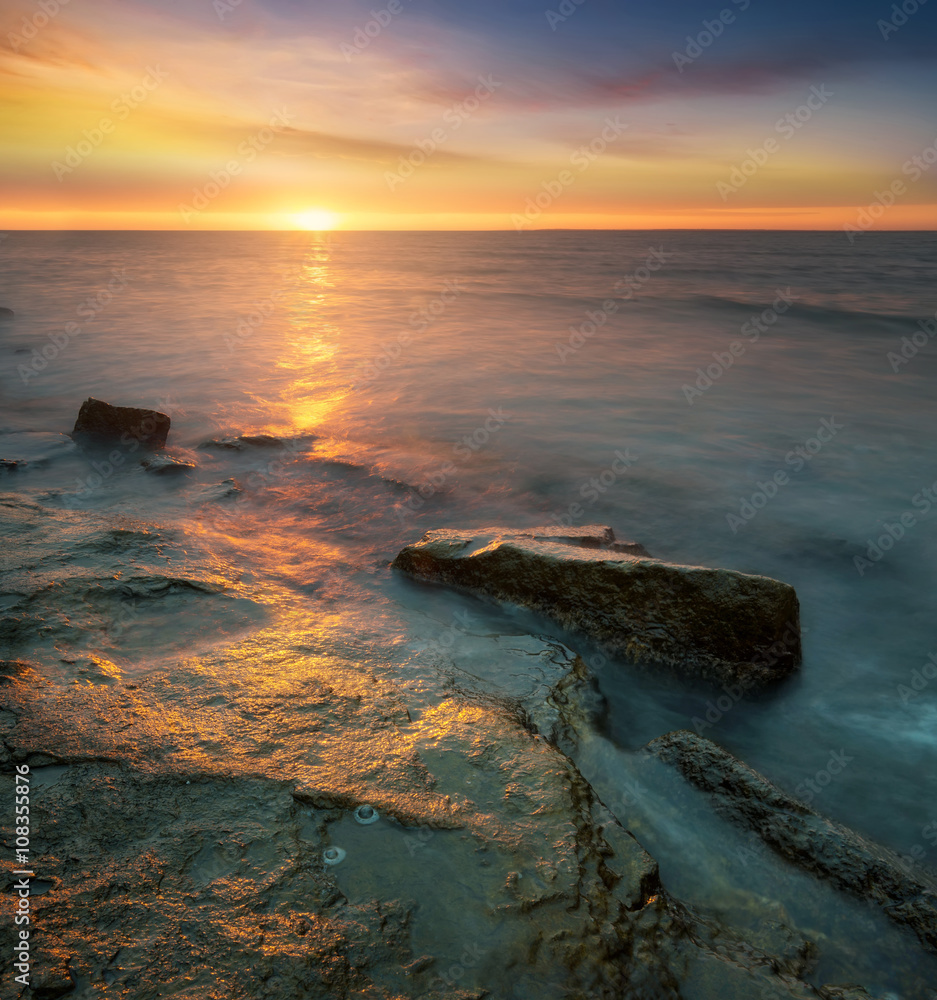 Seascape during sunrise. Beautiful natural summer seascape