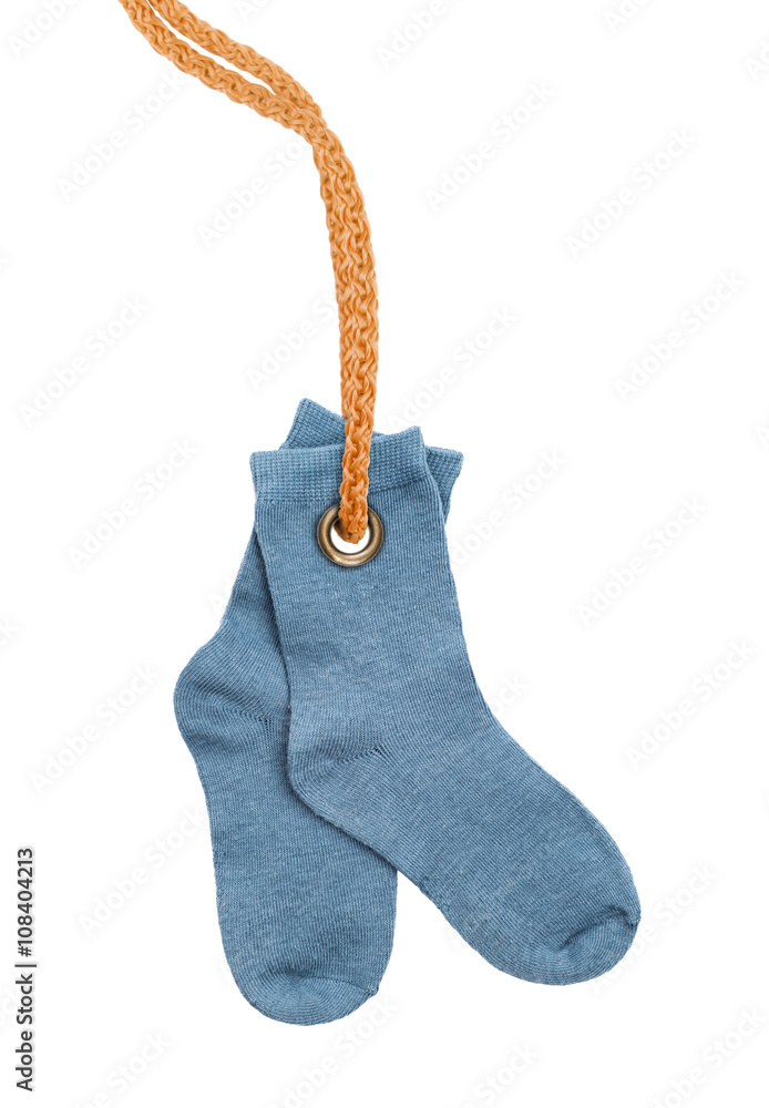 Socks as a label isolated on white. Conceptual photo