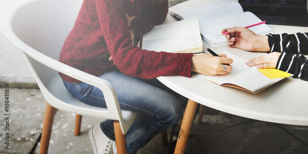 Women Friendship Studying Brainstorming Technology Concept