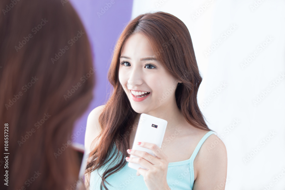 Smile woman take selfie