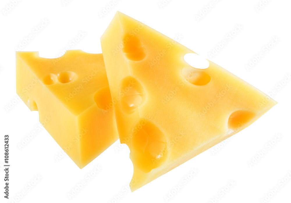 Piece of cheese isolated on a white background. With clipping pa