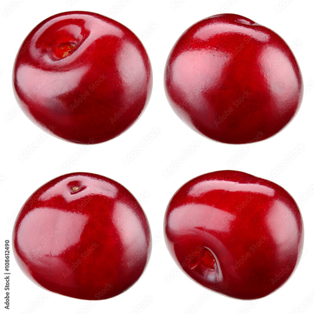 Cherry isolated on white。Collection。With clipping path（樱桃在白色上被隔离。收集。带有剪切路径。）