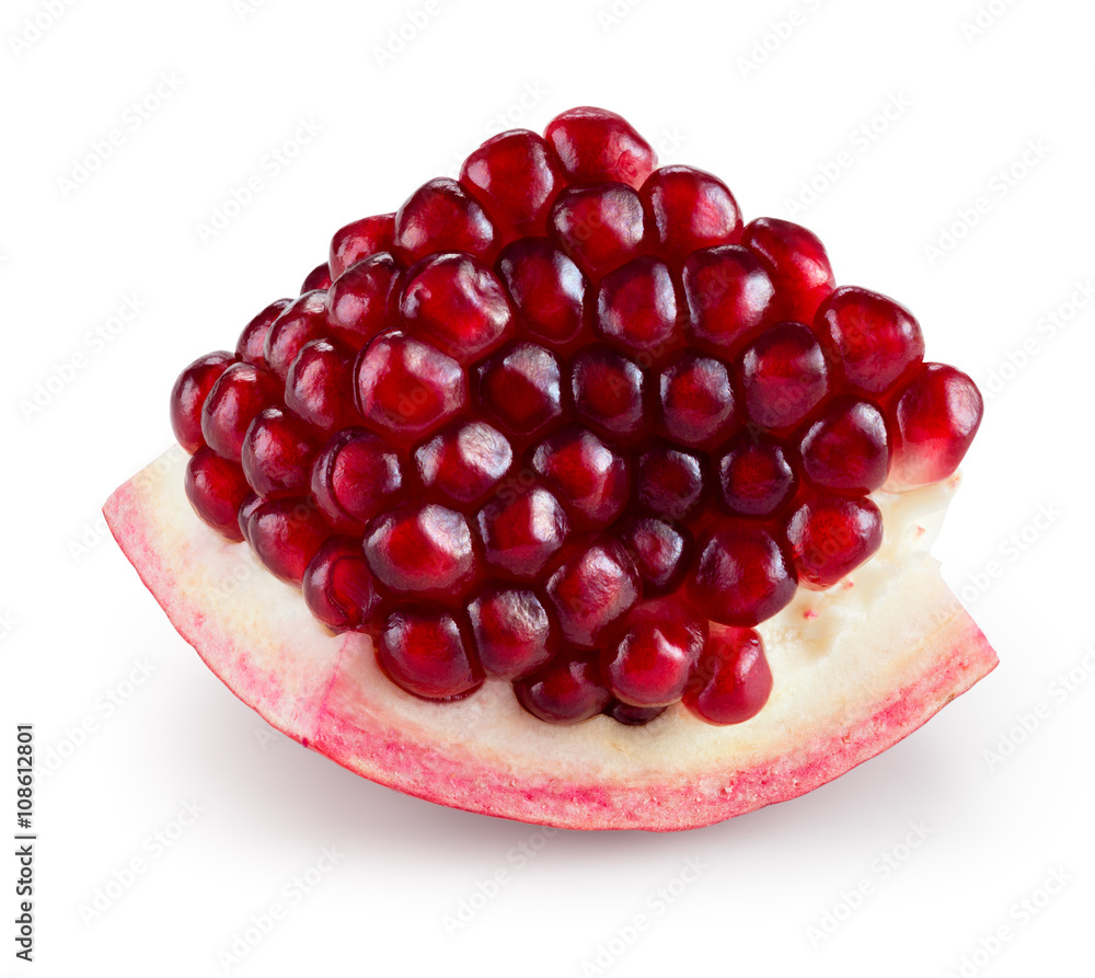 Pomegranate. Fruit segment isolated on white. With clipping path