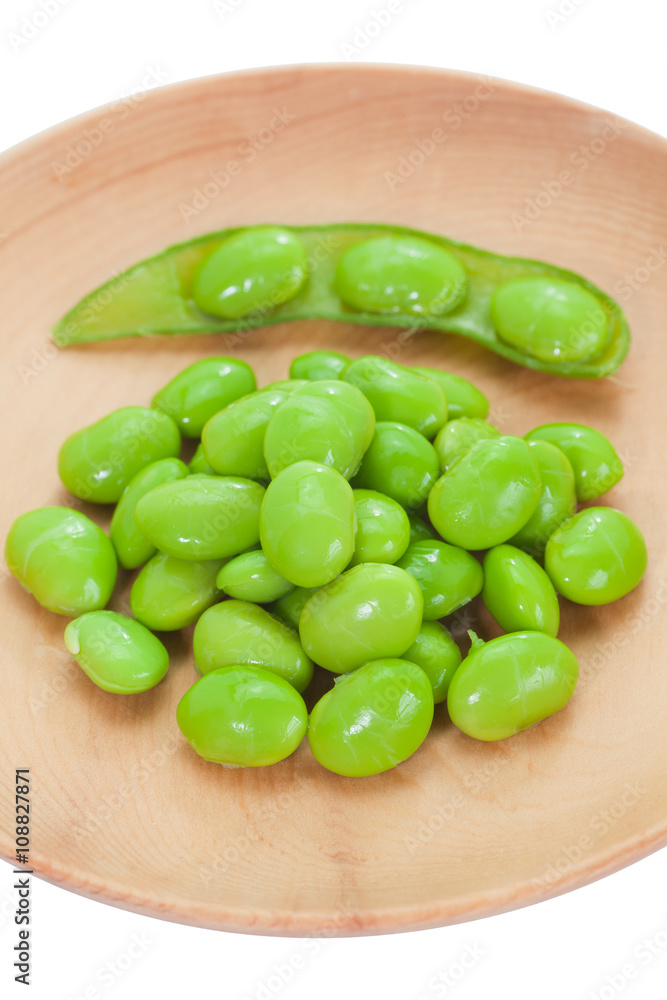 Edamame bean , Soybean in the pod boiled or steamed and served with salt