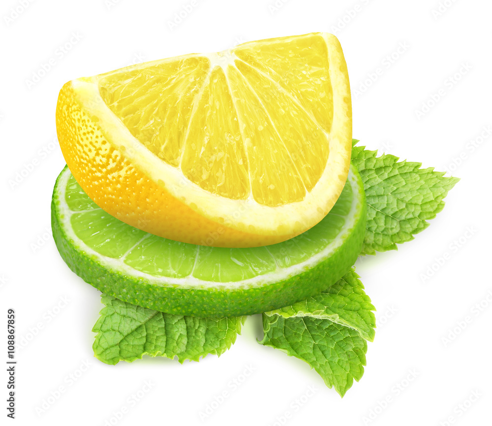 Isolated lemon, lime and mint