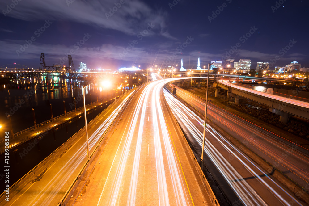 busy traffic on road at night in portland