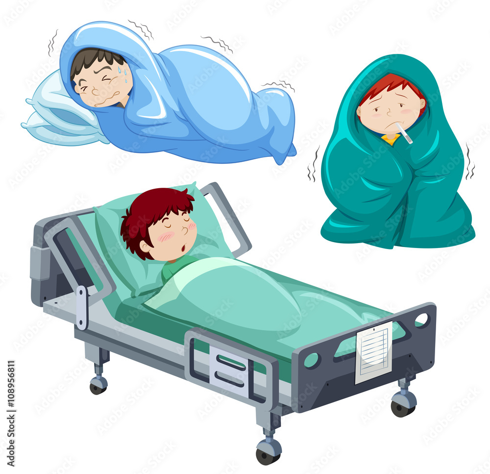 Kids being sick in bed