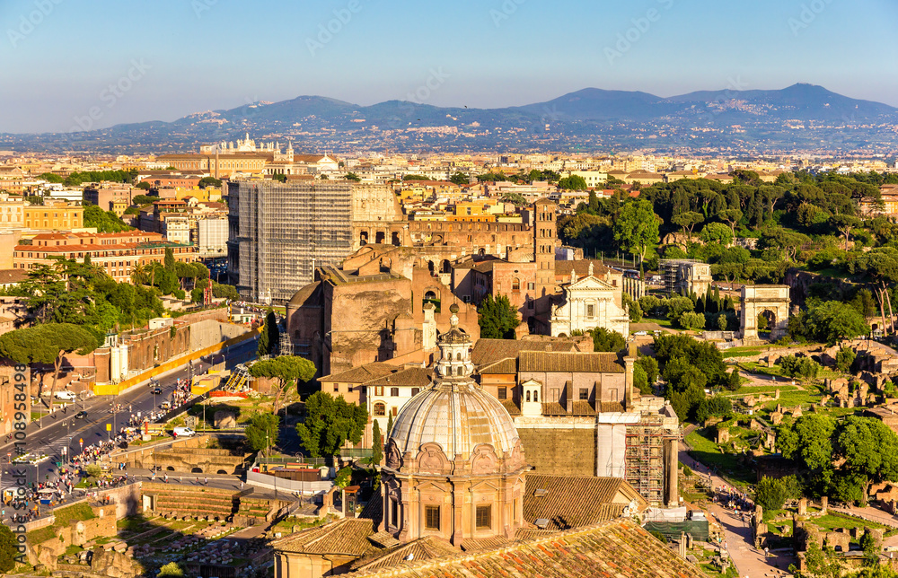 View of Forum Romanum with Colosseum