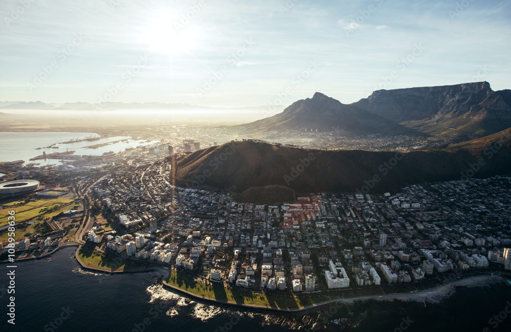 Birds eye view of city of cape town with buildings